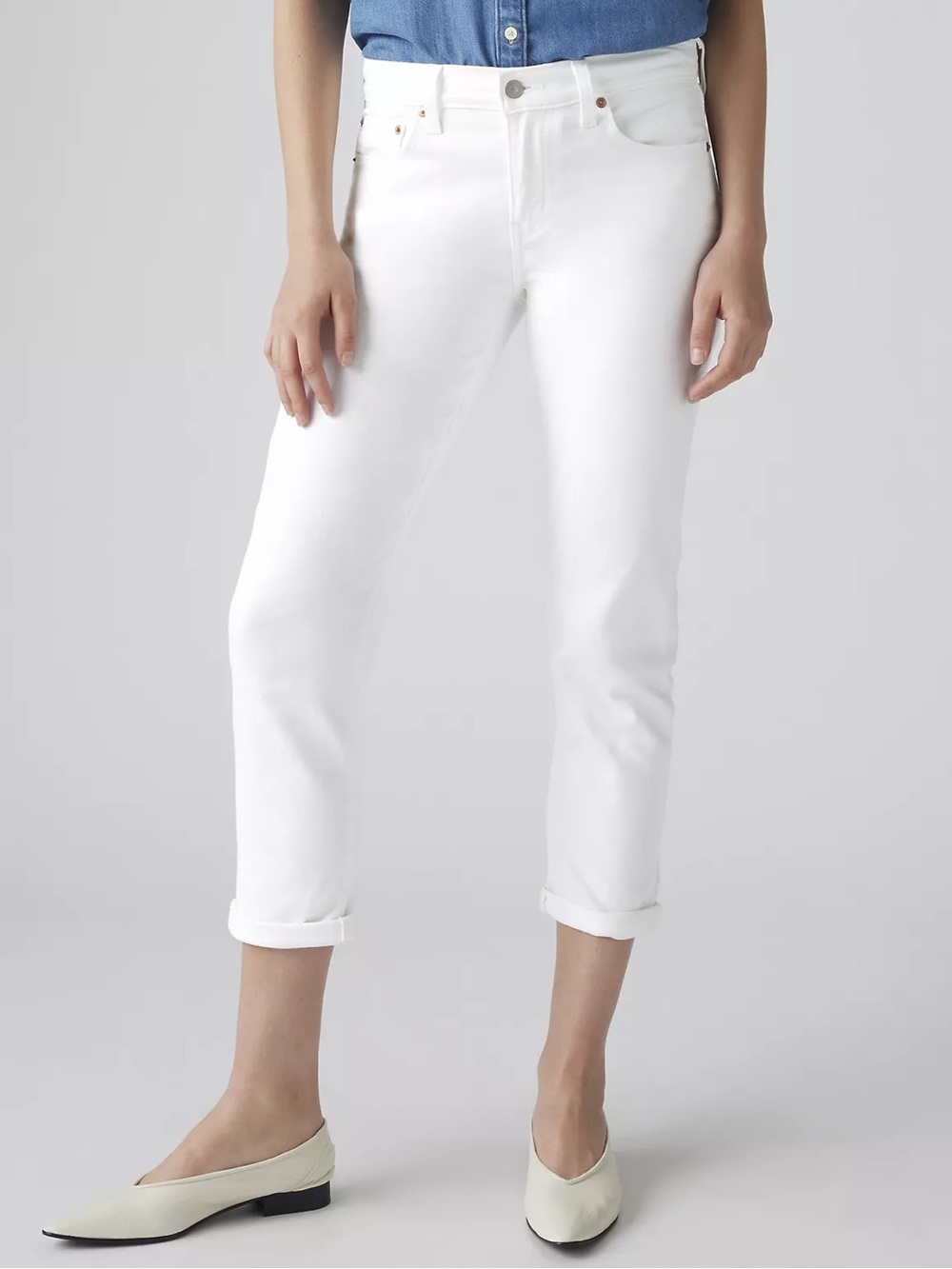 Levi’s Women’s White Denim 'Boyfriend' Mid-Rise Skinny Jeans, Size 29